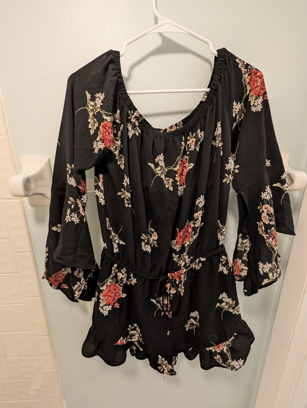Forever 21 Black Floral Womens One Piece Dressy Short Set